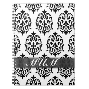 Black and white damask personalized mom notebook