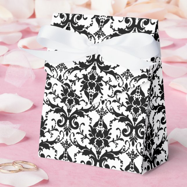 Black and White Damask Personalized Wedding Favor Box (Wedding)