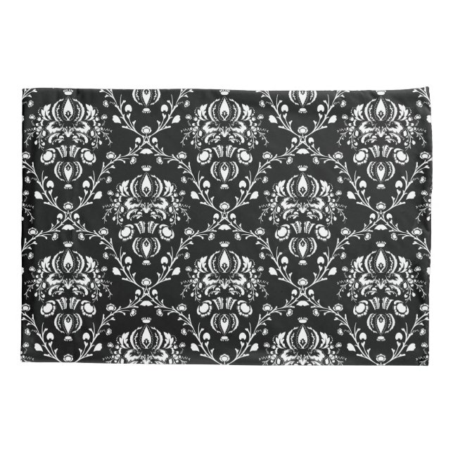 Black and White Damask Pillowcase (Back-Left)