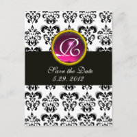 BLACK AND WHITE DAMASK Pink  Amethyst Monogram