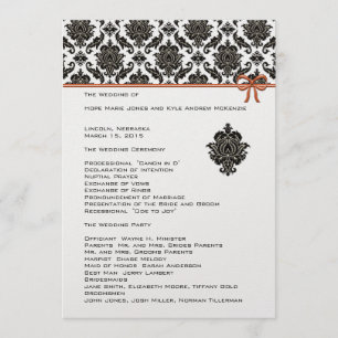 Black and White Damask Pink Trim Wedding Program