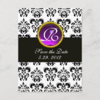 BLACK AND WHITE DAMASK Purple Amethyst Monogram