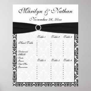 Black and White Damask Reception Seating Chart