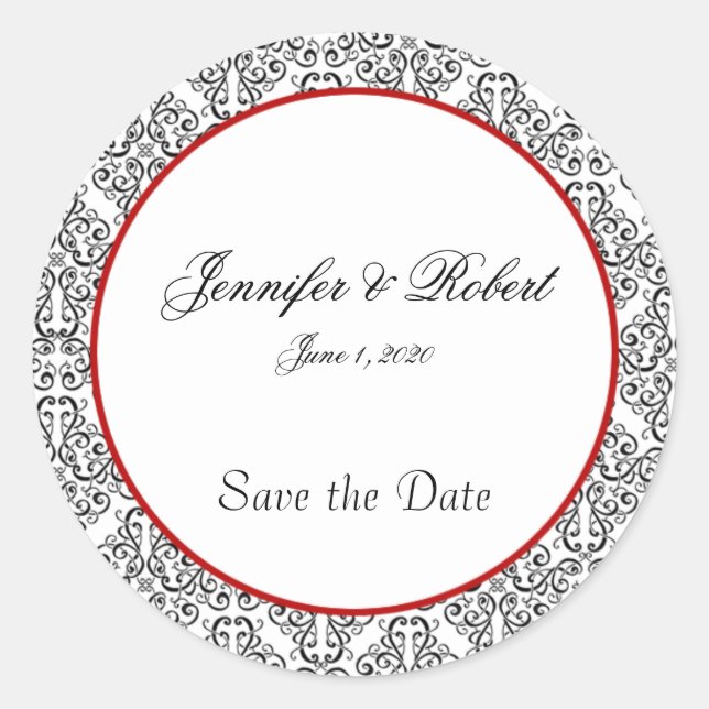 Black and White Damask Red Accent Envelope Seal (Front)
