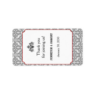 Black and White Damask Red Wedding Lip Balm Label