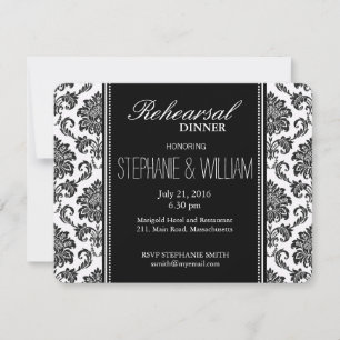 Black and White Damask Rehearsal Dinner Card