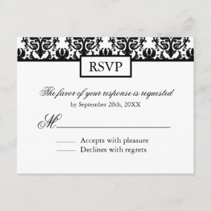 Black and White Damask Reply Cards - RSVP
