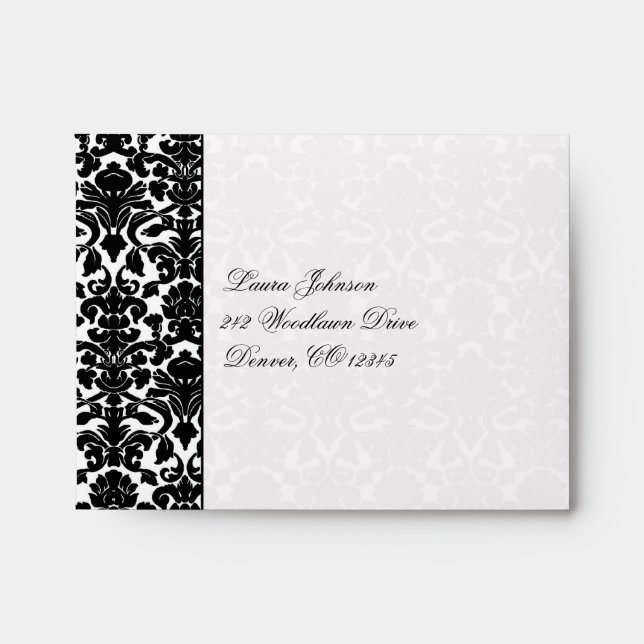 Black and White Damask Return Address A2 Envelope (Front)