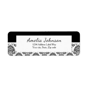 Black and white Damask return address Label