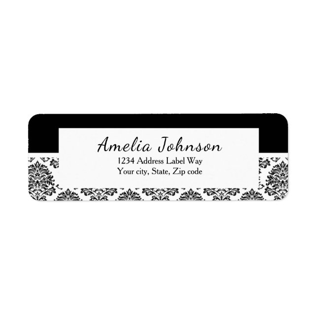 Black and white Damask return address Label (Front)