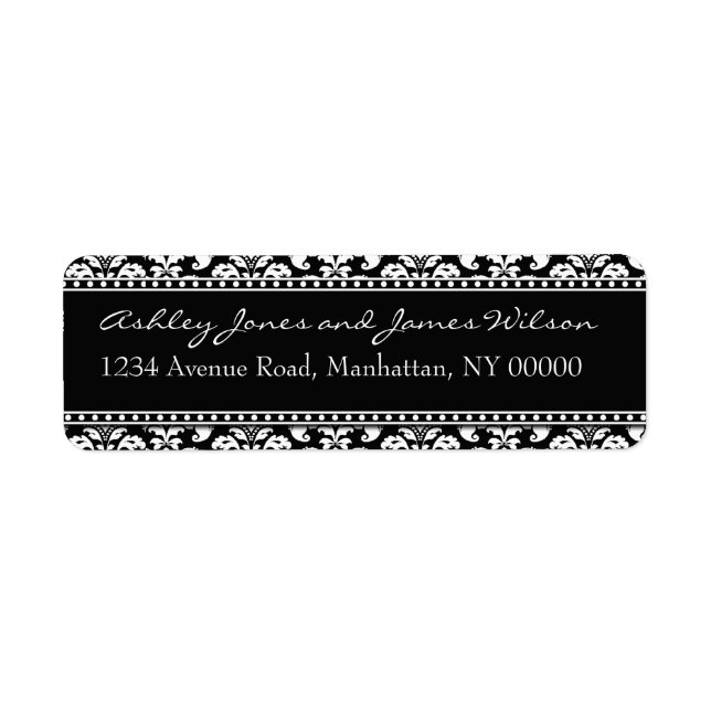 Black and White Damask Return Address Labels (Front)