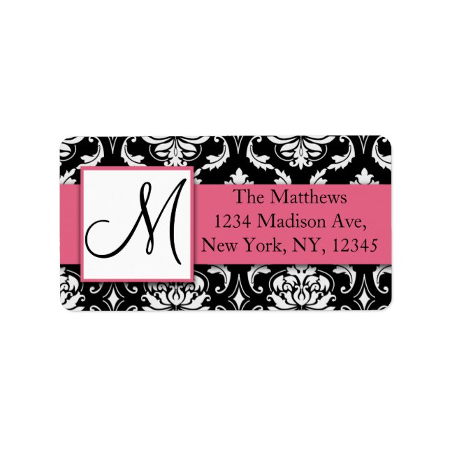Black and White Damask Return Address Labels (Front)