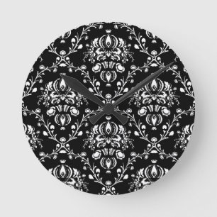 Black and White Damask Round Clock