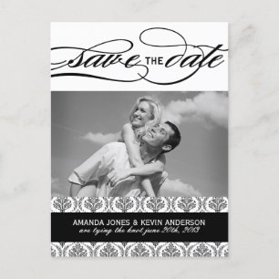 Black and White Damask Save the Date Announcement Postcard