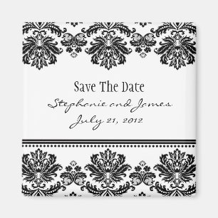 Black and White Damask Save The Date Magnet
