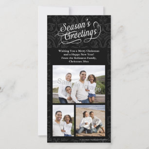 Black and White Damask Season's Greetings Holiday Card