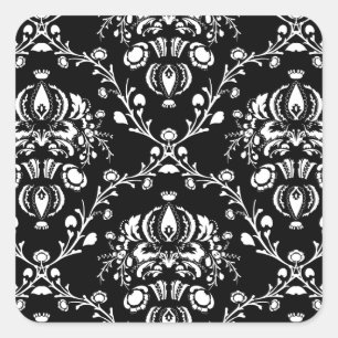 Black and White Damask Square Sticker