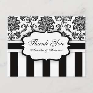 Black and White Damask Stripe Wedding Thank You Card