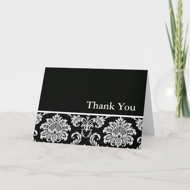 Black and White Damask Thank You Card (Front)