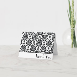 Black and White Damask Thank You Note Cards