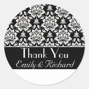 Black and White Damask Thank You Sticker