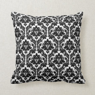 Black and white Damask Throw Pillow