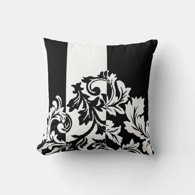 Black and White Damask Throw Pillow (Front)