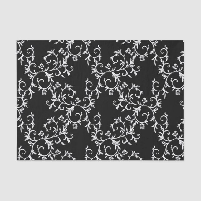 Black and White Damask Tissue Paper (Front)
