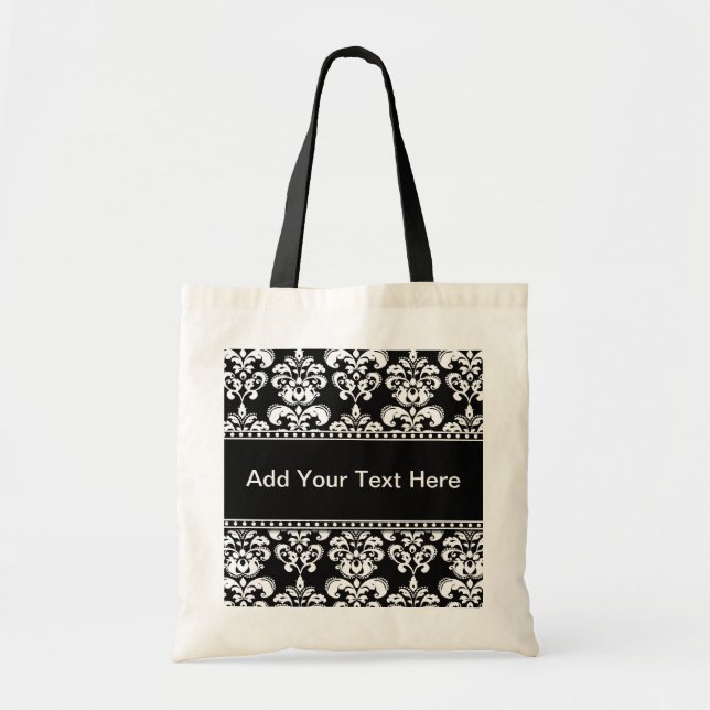 Black and White Damask Tote Bags Customizable (Front)