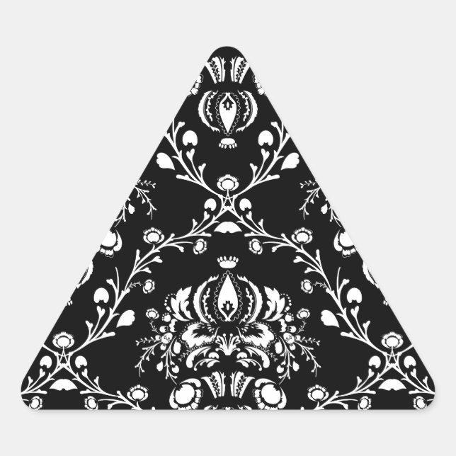 Black and White Damask Triangle Sticker (Front)