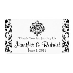 Black and White Damask Water Bottle Label