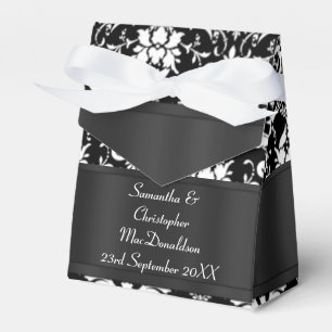 Black and white damask wedding favor box