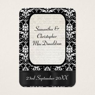 Black and white damask wedding favour thank you ta