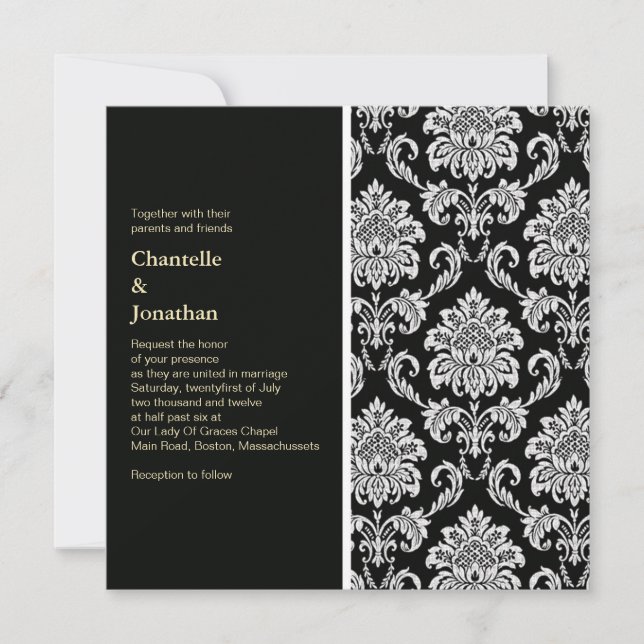 Black and White Damask Wedding Invitation (Front)