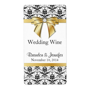 Black and White Damask Wedding Mini Wine Labels