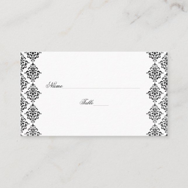 Black and White Damask Wedding Place Cards (Front)