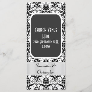 Black and white damask wedding program