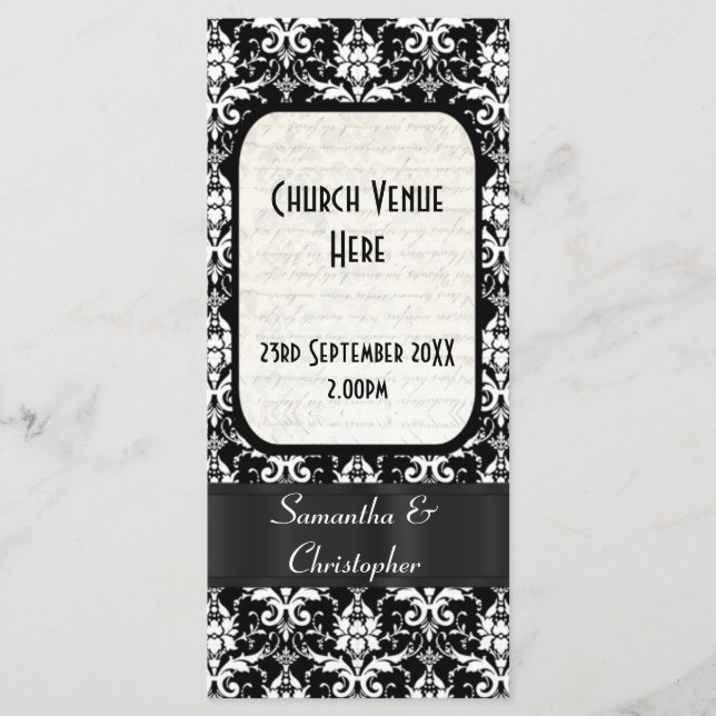 Black and white damask wedding program (Front)