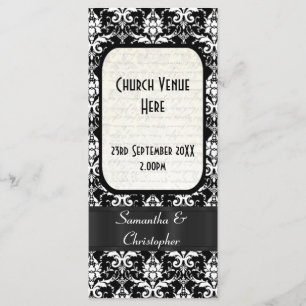Black and white damask wedding program