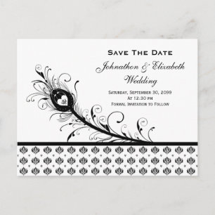 Black and White Damask Wedding Save The Date Announcement Postcard