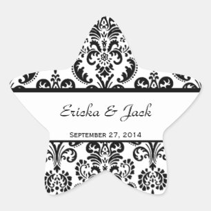 Black and White Damask Wedding Star Sticker