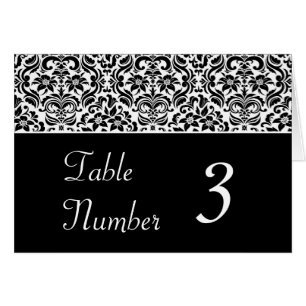Black and White Damask Wedding Table Number Cards