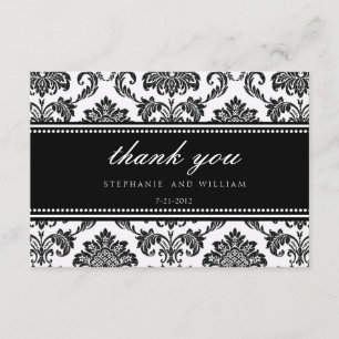 Black and White Damask Wedding Thank You Card