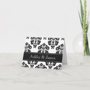 Black and White Damask Wedding Thank You Note Card