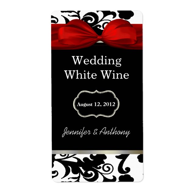 Black and White Damask Wedding Wine Labels (Front)