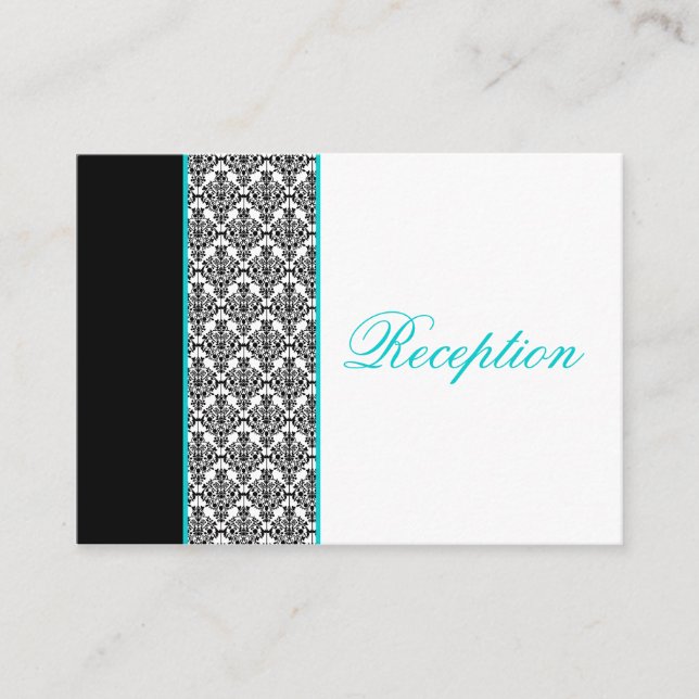 Black and White Damask with Aqua Enclosure Card (Front)