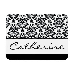 Black and White Damask with Customizable Name Magnet