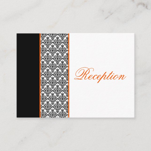 Black and White Damask with Orange Enclosure Card (Front)