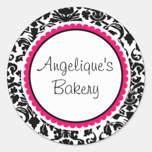 Black and White Damask with pink custom label