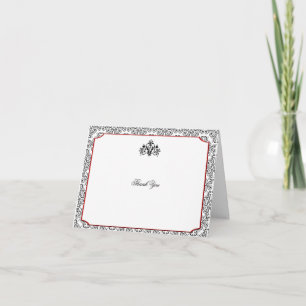 Black and White Damask with Red Accent Thank You Card